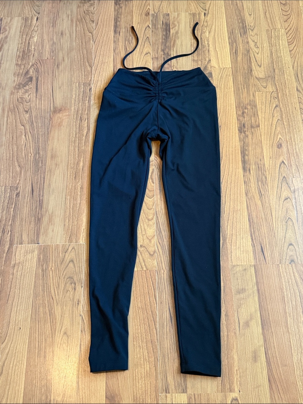 Pink Active Black Ruched Front Drawstring Leggings Size Small